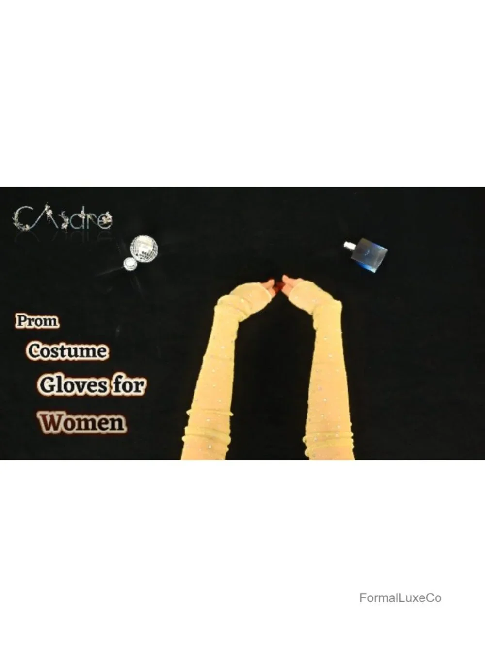 Fingerless Rhinestone Mesh Elbow Length Gloves Prom Costume